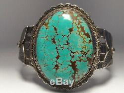 Bracelet Manchette Vintage En Argent Sterling Fred Harvey N ° 8 Turquoise 66,2 Grammes