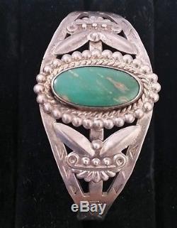 Bracelet Manchette Vintage En Argent Sterling Turquoise Fred Harvey Era Avec Flèche