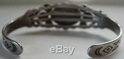 Bracelet Manchette Vintage Estampillé Indien Navajo Avec Motif Turquoise Fred Harvey