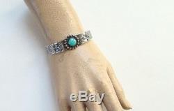 Bracelet Manchette Vintage Fred Harvey Kingman Turquoise En Argent Sterling Des Années 1940