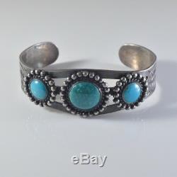 Bracelet Manchette Vintage Navajo Fred Harvey Époque En Argent Sterling Et Turquoises