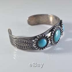 Bracelet Manchette Vintage Navajo Fred Harvey Époque En Argent Sterling Et Turquoises