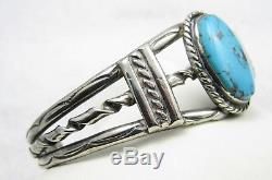 Bracelet Manchette Vintage Navajo Fred Harvey Era Morenci En Argent Sterling Avec Turquoise