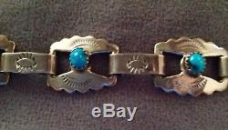Bracelet Navajo Argent Vintage, Lien Turqouise, Fred Harvey