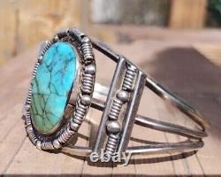 Bracelet Navajo en argent sterling vintage avec turquoise 36,1 grammes