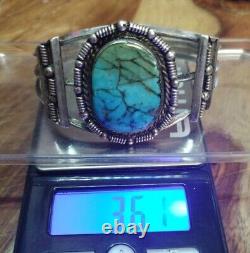 Bracelet Navajo en argent sterling vintage avec turquoise 36,1 grammes