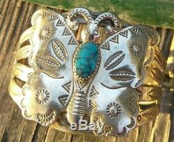 Bracelet Papillon Navajo En Argent Avec Turquoise Fred Harvey D'époque Bell