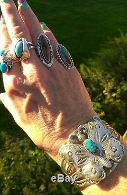 Bracelet Papillon Navajo En Argent Avec Turquoise Fred Harvey D'époque Bell