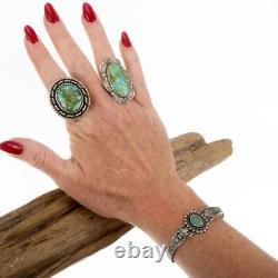 Bracelet Turquoise Vintage FRED HARVEY TRADING en Argent Sterling Vieux Gage Navajo