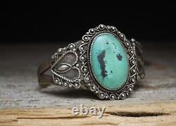 Bracelet Vintage de l'Ère Harvey Navajo en Argent Sterling et Turquoise