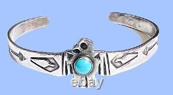 Bracelet de manchette Fred Harvey en argent sterling avec turquoise Thunderbird, petit 5 1/2