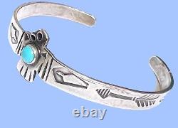 Bracelet de manchette Fred Harvey en argent sterling avec turquoise Thunderbird, petit 5 1/2