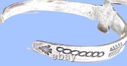 Bracelet de manchette Fred Harvey en argent sterling avec turquoise Thunderbird, petit 5 1/2