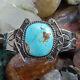 Bracelet De Manchette Vintage Navajo De L'ère Fred Harvey Avec Turquoise Blue Gem En Argent Sterling