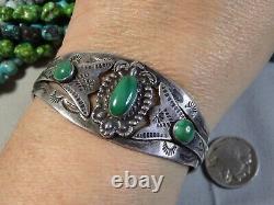Bracelet en argent avec pièce de monnaie en turquoise Cerrillos de l'ère Fred Harvey Navajo
