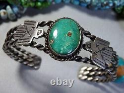 Bracelet en argent avec turquoise de la période Fred Harvey NAVAJO Hachita THUNDBIRD de 32g.