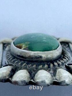 Bracelet en argent avec turquoise verte naturelle de l'ancien stock Navajo Fred Harvey