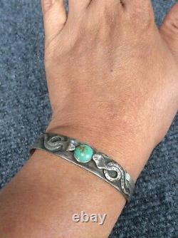 Bracelet en argent de l'ère Fred Harvey de style serpent à plumes turquoise.