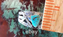 Bracelet en argent et turquoise Vintage Navajo Mine #8 Style Fred Harvey avec flèches 22 Gr