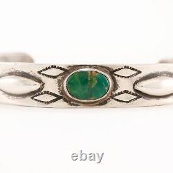 Bracelet en argent sterling Fred Harvey avec des motifs en turquoise verte surélevée - 6,5