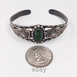 Bracelet en turquoise verte précoce avec pointe de flèche, ère Fred Harvey, en argent sterling 6.