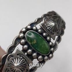Bracelet en turquoise verte précoce avec pointe de flèche, ère Fred Harvey, en argent sterling 6.