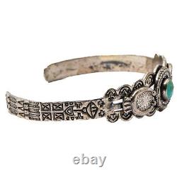 Bracelet jonc à bande fendue en argent sterling de l'époque Vintage Fred Harvey avec turquoise (S140)