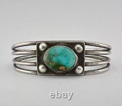 Bracelet jonc à quatre tiges en argent sterling Navajo Vtg Fred Harvey Royston Turquoise