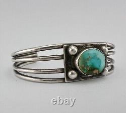 Bracelet jonc à quatre tiges en argent sterling Navajo Vtg Fred Harvey Royston Turquoise