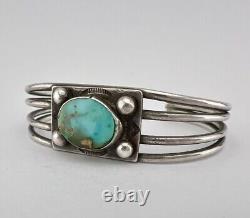 Bracelet jonc à quatre tiges en argent sterling Navajo Vtg Fred Harvey Royston Turquoise