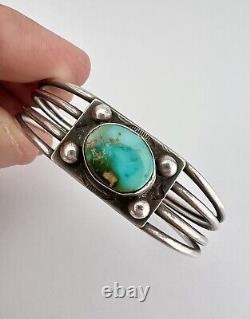 Bracelet jonc à quatre tiges en argent sterling Navajo Vtg Fred Harvey Royston Turquoise