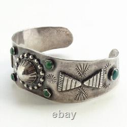 Bracelet manchette avec motif d'époque vintage Fred Harvey en turquoise verte Navajo et oiseau-tonnerre T-Bird