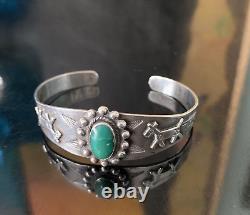 Bracelet manchette chien cheval en turquoise et argent sterling de Fred Harvey, Amérindien