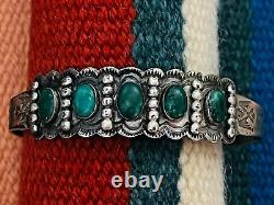 Bracelet manchette en argent de monnaie et turquoise de l'époque Fred Harvey des premiers artisans indiens IH