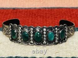 Bracelet manchette en argent de monnaie et turquoise de l'époque Fred Harvey des premiers artisans indiens IH