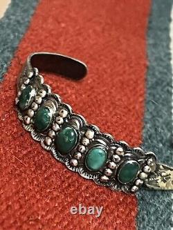 Bracelet manchette en argent de monnaie et turquoise de l'époque Fred Harvey des premiers artisans indiens IH