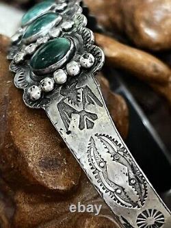 Bracelet manchette en argent de monnaie et turquoise de l'époque Fred Harvey des premiers artisans indiens IH