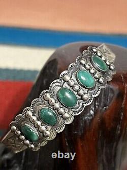 Bracelet manchette en argent de monnaie et turquoise de l'époque Fred Harvey des premiers artisans indiens IH