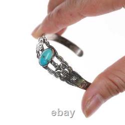 Bracelet manchette en argent et turquoise style Vintage Fred Harvey avec un oiseau-tonnerre