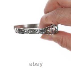 Bracelet manchette en argent et turquoise style Vintage Fred Harvey avec un oiseau-tonnerre