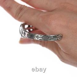 Bracelet manchette en argent et turquoise style Vintage Fred Harvey avec un oiseau-tonnerre