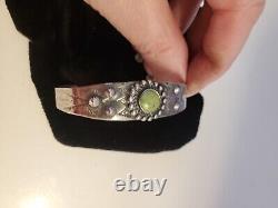 Bracelet manchette en argent et turquoise verte de style vintage Fred Harvey Navajo Indian