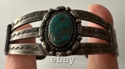 Bracelet manchette en argent sterling Navajo de l'ère Fred Harvey avec turquoise bleue et verte