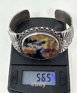Bracelet manchette en argent sterling Navajo estampillé de l'époque vintage Fred Harvey avec agate - COOL