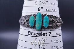 Bracelet manchette en argent sterling VTG Navajo FRED HARVEY avec trois turquoises 6,5'