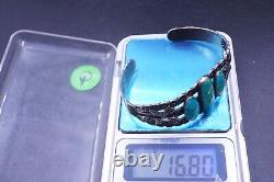 Bracelet manchette en argent sterling VTG Navajo FRED HARVEY avec trois turquoises 6,5'
