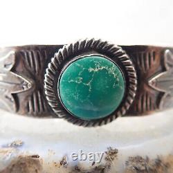 Bracelet manchette en argent sterling avec turquoise Navajo Fred Harvey Cactus Flower Snake
