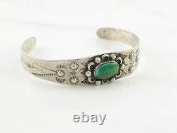 Bracelet manchette en argent sterling de l'époque Fred Harvey avec turquoise verte, amérindien.