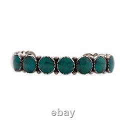 Bracelet manchette en argent sterling de l'époque Native Fred Harvey avec des gouttes de pluie en turquoise synthétique 7'