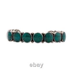 Bracelet manchette en argent sterling de l'ère Fred Harvey avec des gouttes de pluie en turquoise synthétique 7'